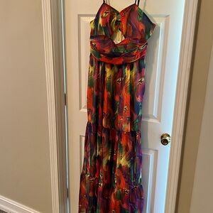 Multi color spaghetti string maxi dress